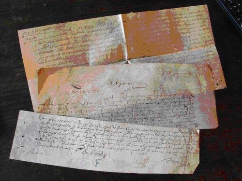 Gers Lot de 3 documents sur velin 1590 1616 et 1777 Pergain