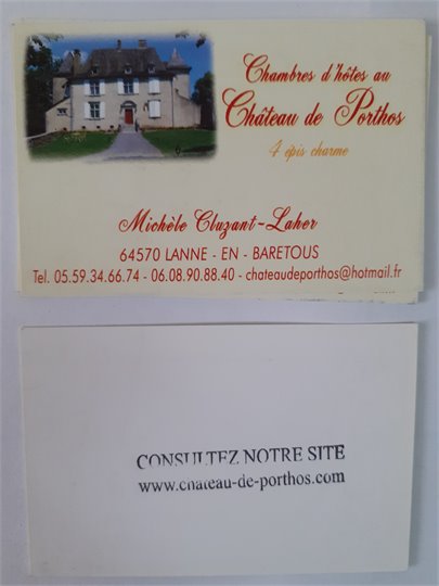 Hotel Chateau de Porthos (carte de visite)