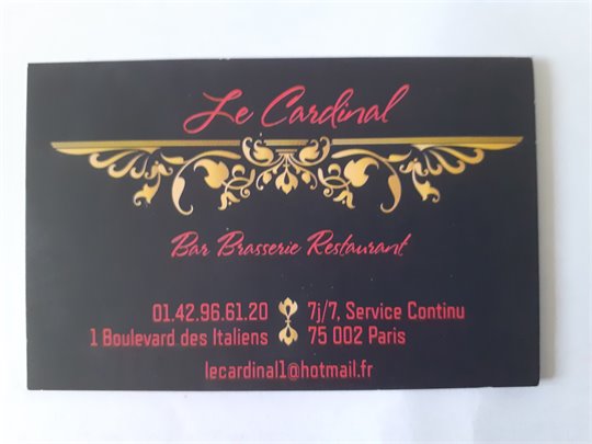 Bar-Brasserie-Restaurant  "Le Cardinal" (carte de visite)