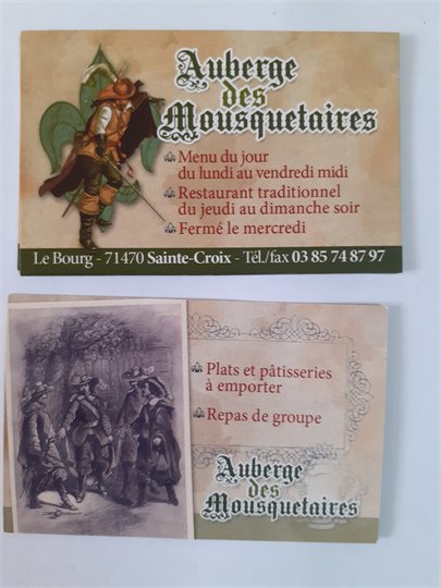 Auberge des Mousquetaires, Saint-Croix (carte de visite)