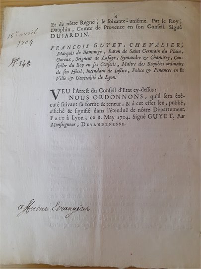 Arrest du conseil d'etat   15 Avril 1704