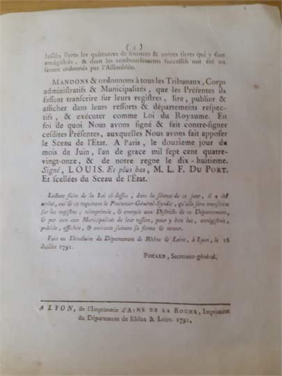 Loi donne a Paris, le 12 Juin 1791