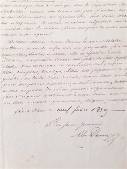 Pouvoir d’A. Dumas à Jules Michel 9/2/1829