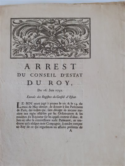 Arrest du conseil d'estat du Roy   16.6.1732