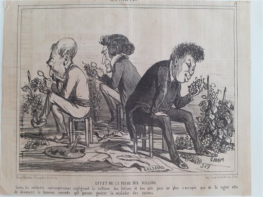 Caricature  A.Dumas   Effet de la prime d'un million (Cham)