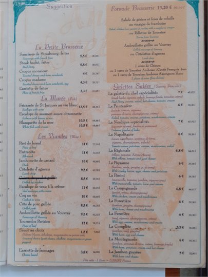 Menu crepeterie restaurant "Anne de Bretagne"