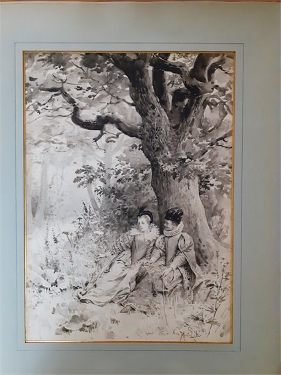 Dessin de M.Leloir  "La Dame de Monsoreau" (Diane et Jeanne )