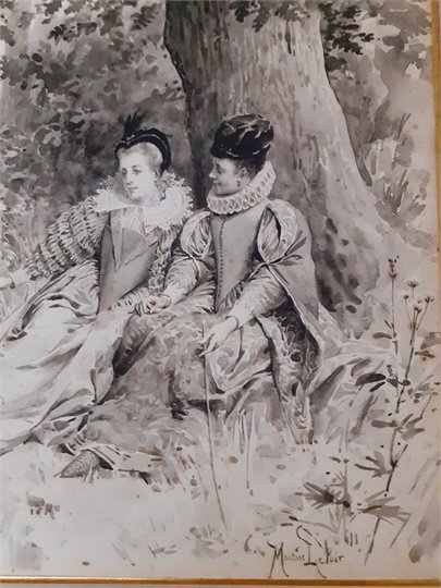 Dessin de M.Leloir  "La Dame de Monsoreau" (Diane et Jeanne )