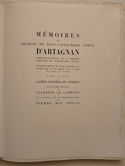 Mémoires de Monsieur D'Artagnan  (V.Campion, 1946)