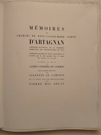 Mémoires de Monsieur D'Artagnan  (V.Campion, 1946)
