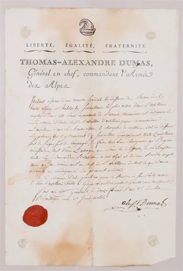 Thomas-Alexandre Davy de La Pailleterie, Général Alexandre Dumas, LAS (1794)