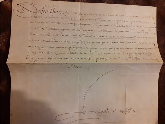 Brevet de Cornette de la Compagnie des Mousquetaires à Cheval, pour M. Joseph Henry de Peyre de Troisville