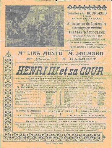 Programme centenaire A. Dumas Theatre d' Angouleme 1902