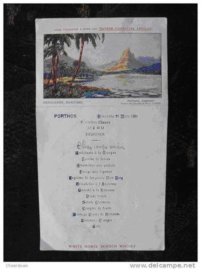 Menu  essageries Maritimes - Porthos - 1926