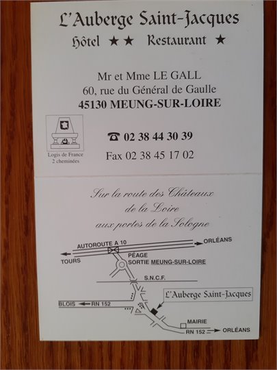 L'Auberge St-Jacques ("Franc Meunier") Carte visite
