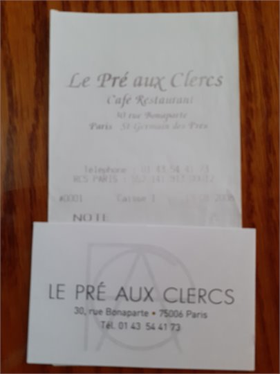 Carte visite  Cafe "Le Pre aux Clercs"