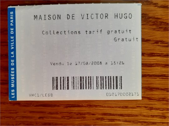 Le billet a Musee Hugo (Maison de Milady)