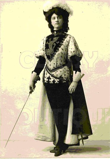Antique Cabinet Photo Actress Woman Playing Musketeer Costume Cape Feathers Hat