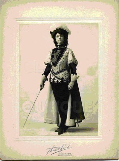 Antique Cabinet Photo Actress Woman Playing Musketeer Costume Cape Feathers Hat