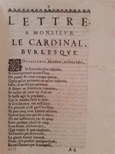 Lettre, a Monsieur le Cardinal, burlesque (Mazarinade, 1649)
