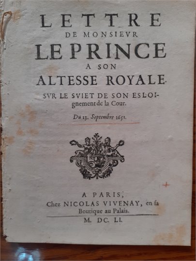 Lettre de Monsieur le Prince (13/9/1651)