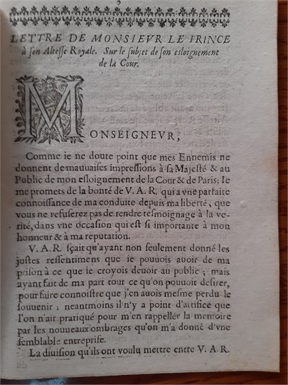 Lettre de Monsieur le Prince (13/9/1651)