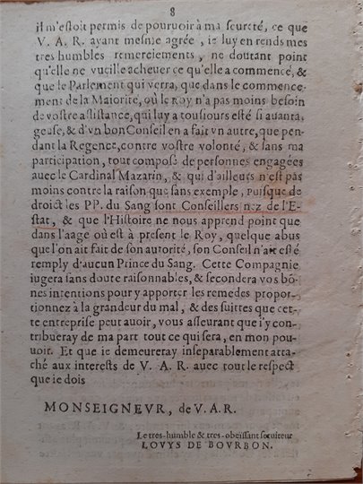 Lettre de Monsieur le Prince (13/9/1651)