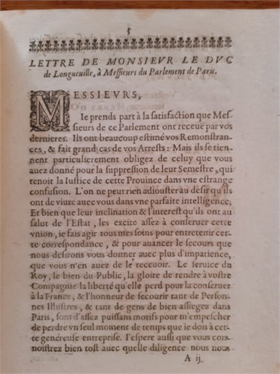 Lettres de Monsieur le Duc de Longueuille  (1649)