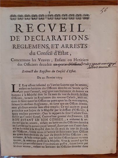 Recueil de Declarations (21/2/1673)