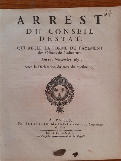 Arrest du Conceil d'Estat (27/11/1671)