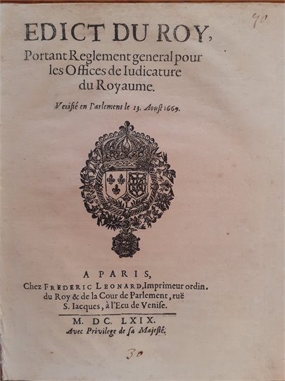 Edict du Roy  (13/8/1669)