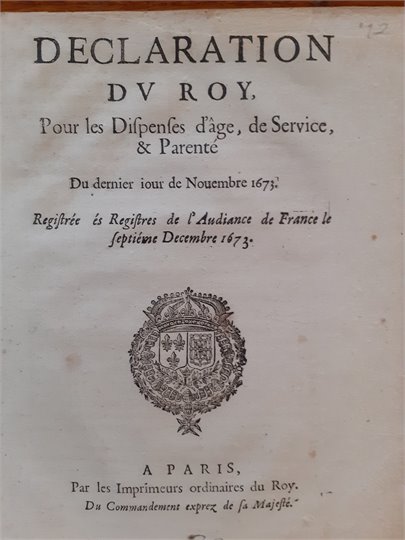 Declaration du Roy (pour les Dispenses d'age, 7/11/1673)