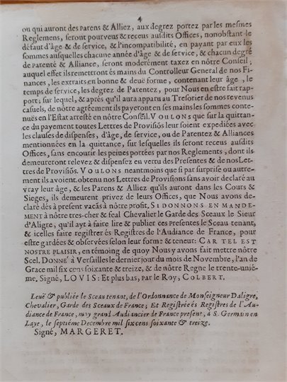 Declaration du Roy (pour les Dispenses d'age, 7/11/1673)