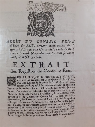 Extrait des Registres du Conseil d'Etat (1668)