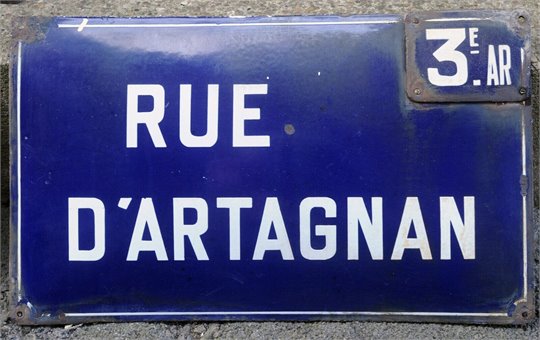 Large French Enamel Street road Sign Plaque d'Artagnan
