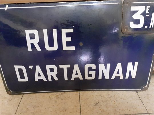 Large French Enamel Street road Sign Plaque d'Artagnan