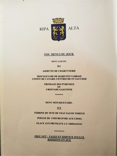 Menu Restaurant La Ronde Des Mousquetaires, Gers En Gascogne, Dédicacé Par Le....