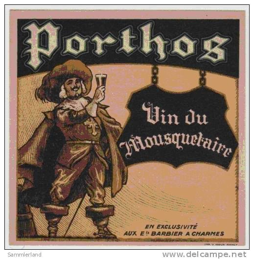 Etiquette Vin " PORTHOS- Vin du Mousquetaire "