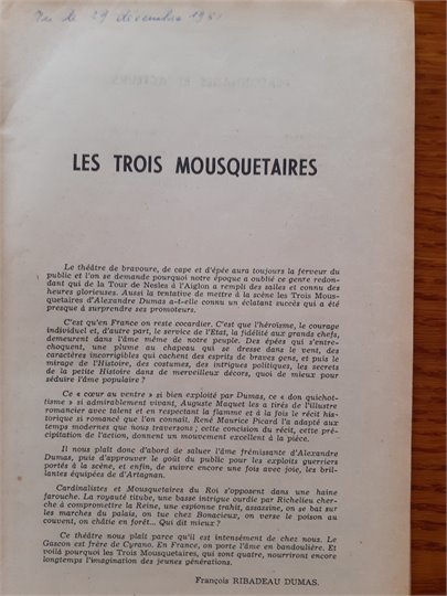 Paris Theatre Les Trois Mousquetaires NO 58