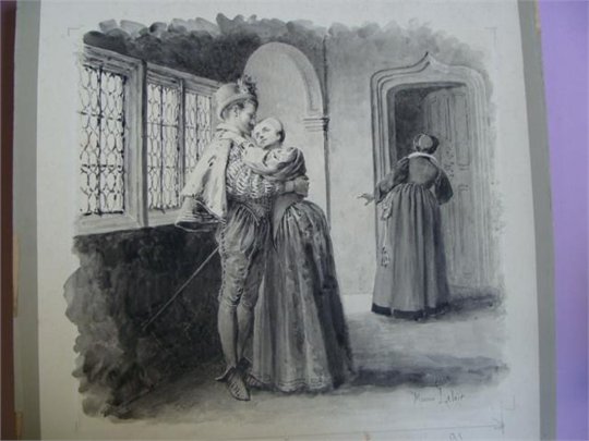 Dessin de M.Leloir  "La Dame de Monsoreau" (Bussy et Diane)