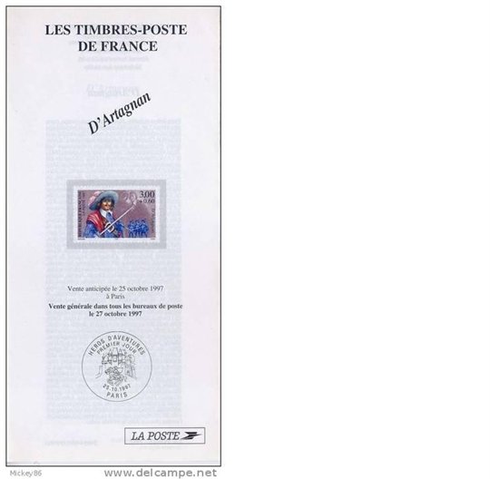 1997-Notice philatélique en 4 langues destinée aux bureaux de Poste--"Héros d'aventures--D'Artagnan "