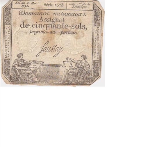 Assignat 50 sols, 23 mai 1793 - Série n° 2513 - Saussay