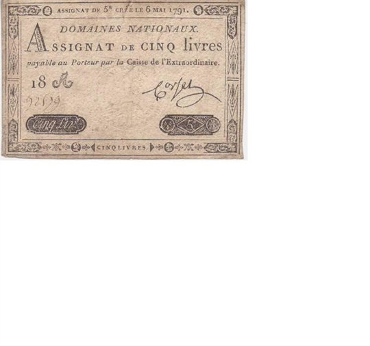 Assignat 5 livres du 6 mai 1791 - Série n° 18 A 92579