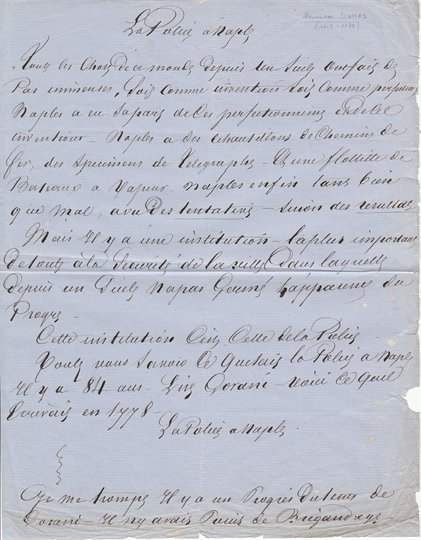 Dumas Un article pour son journal L'Indipendente