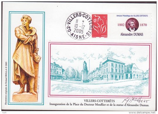 Carte timbre signe du graveur L.Irolla Inauguration de la place de Dr Mouflier et statue Dumas