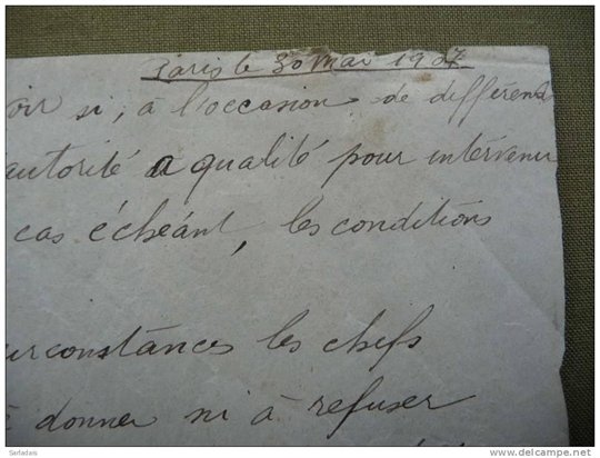 instruction militaire manuscrite en cas de conflit-conditions d'un duel-escrime-1907-signé picquart-belle écriture