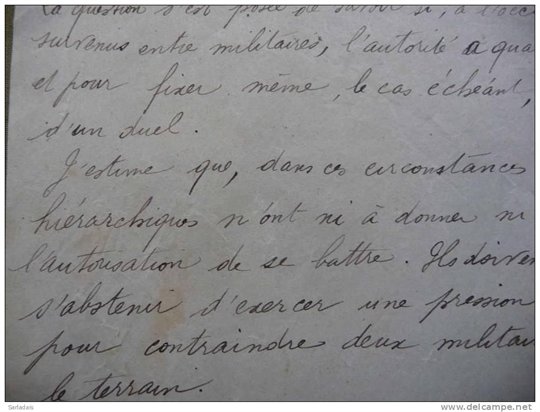 instruction militaire manuscrite en cas de conflit-conditions d'un duel-escrime-1907-signé picquart-belle écriture
