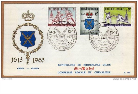 enveloppe FDC 113 1246 à 1248 confrérie royale et chevaliere Gent mousquetaires escrimeurs
