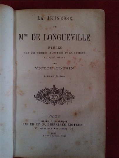Victor Cousin  La Jeunesse de Mme de Longueville
