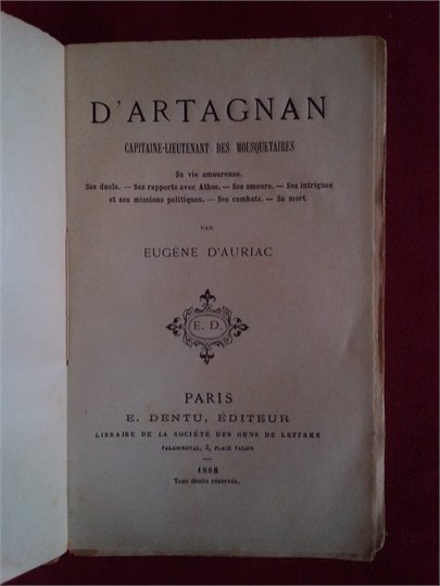 E.Auriac D'Artagnan Capitaine-Lieutenant des Mousquetaires